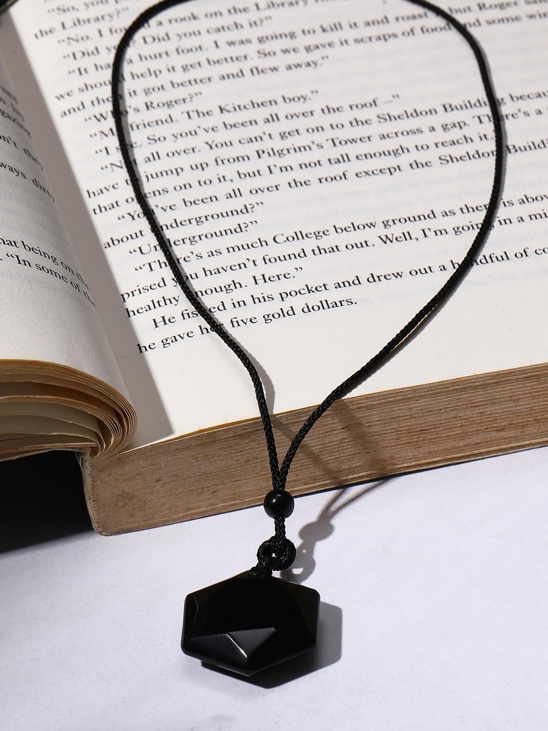 El Regalo Natural Healing Stones Hexagram Pendant Unisex Necklace for Men/Women (Black)