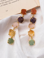 El Regalo Luxury Multi-Colored Natural Raw Stones Rough Edge Earrings - Handcrafted Gold-Finished Studs for Modern Women
