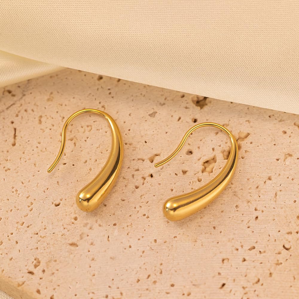 El Regalo Luxury Stainless Steel Teardrop Earrings for Girls/Women - Anti-Tarnish, Trendy, Minimalist Dewdrop Earrings with 18K Gold Plating (Gold)