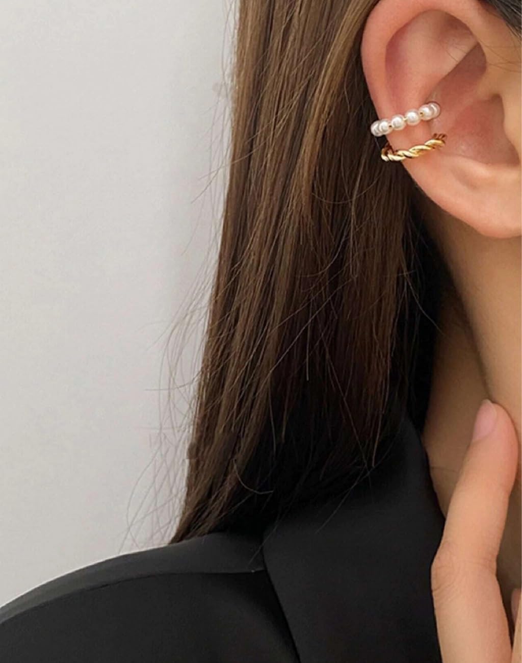 El Regalo Women's & Girl's Fancy Pearl Ear Cuff Hoop Earrings For Non Pierced Ears- Vintage Layered Ear Cuff Non Piercing Pearl Earrings Cartilage Hoop Clip On Earrings Minimalist Jewelry