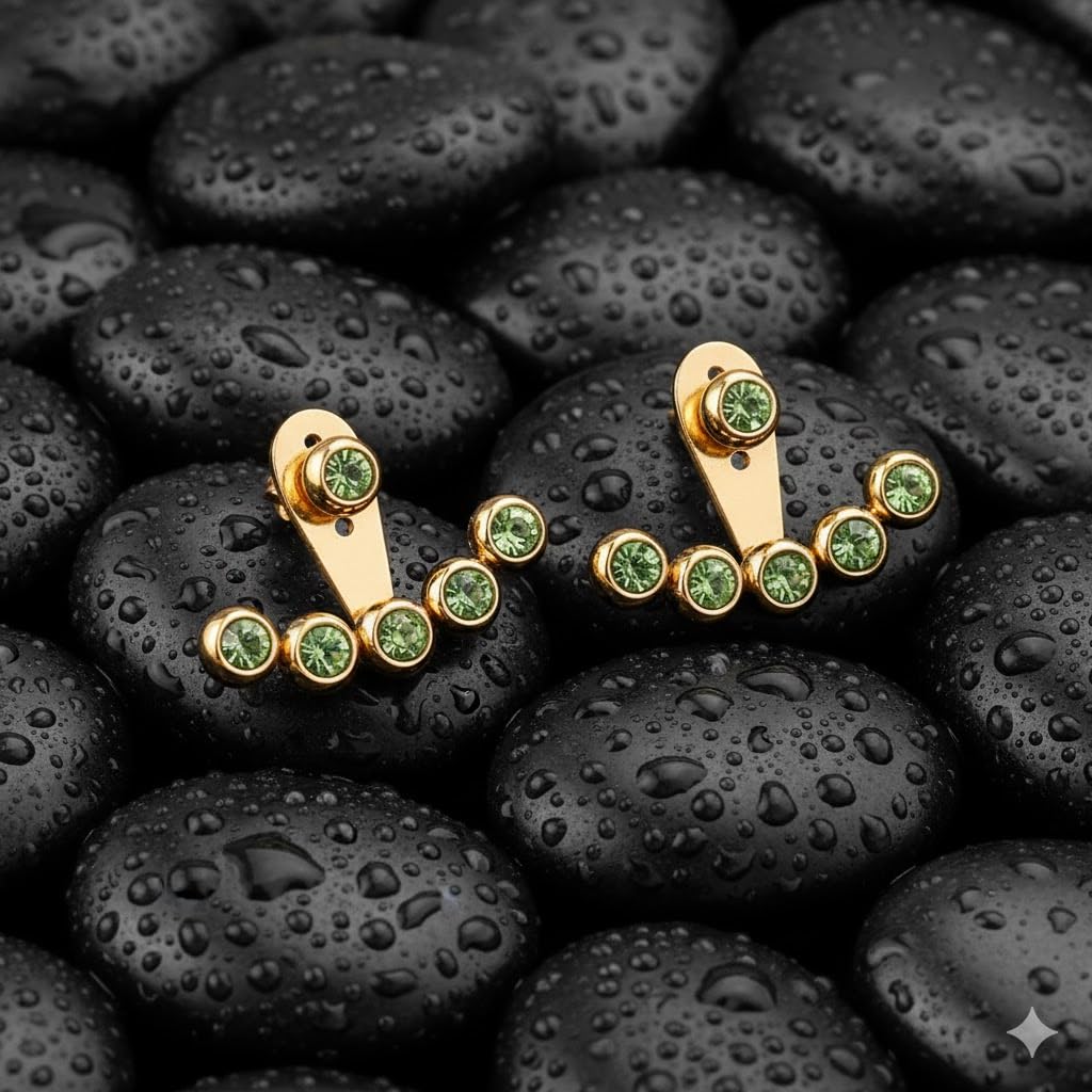 El Regalo 1Pair Stainless Steel Crystal Stud Front Back 2 Ways Ear Jackets for Women & Girls - Elegant Dual Style Earrings with Multicolor CZ Stones (5 Color Options) (Light Green)