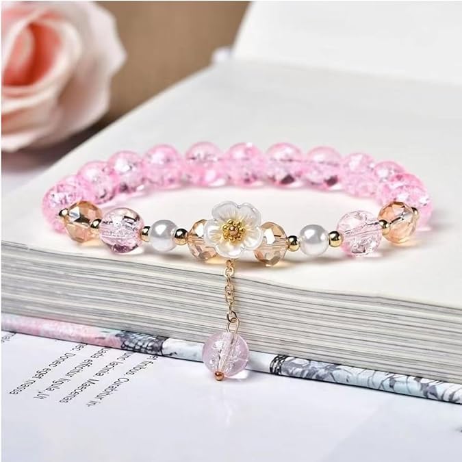 El Regalo 4PCs Cute Flower Bracelets- Shiny & Colorful Flower Charm Bracelets Set- Handmade Crystal Beaded Daisy Bracelets for Women Girls (Colors Option-1)
