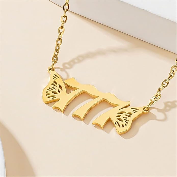 El Regalo Small Butterfly Wings Angel Number Necklace- Stainless Steel, Anti Tarnish, Angel Number Numerology Jewelry for Women & Girls (Angel Number 777)