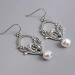 El Regalo Vintage Dainty Flower Pearl Earrings- Exquisite Carving Leaf Flower Earrings for Women