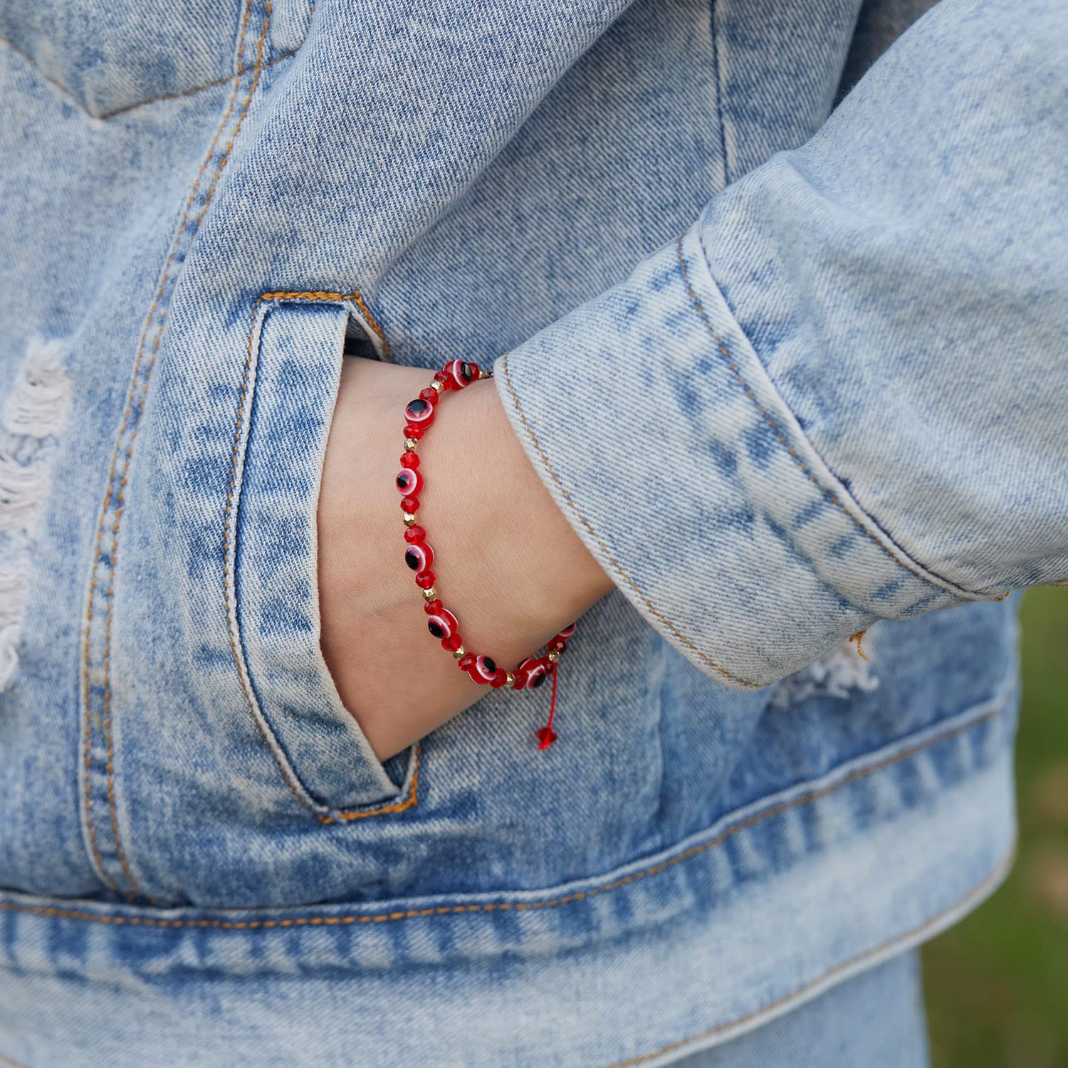 El Regalo 1 PC Evil Eye with Crystals Beads Adjustable Unisex Bracelet for Girls/Boys/Men/Women (Red)