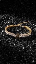 El Regalo Personalized Initial Letter Bracelet for Women | Gold Finish Tennis Bracelet with Alphabet Charm | Adjustable Stainless Steel Zircon Bracelet | Anti Tarnish Jewelry (A Letter)