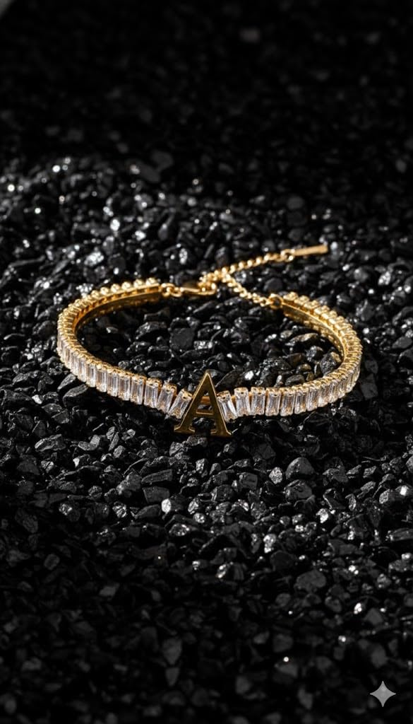El Regalo Personalized Initial Letter Bracelet for Women | Gold Finish Tennis Bracelet with Alphabet Charm | Adjustable Stainless Steel Zircon Bracelet | Anti Tarnish Jewelry (A Letter)