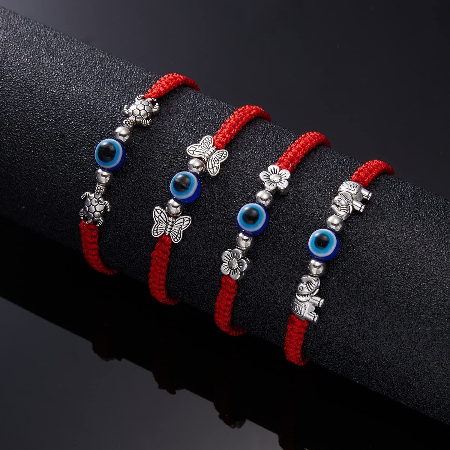 El Regalo 1 PC Red Thread Evil Eye Handmade Rakhi for Brother- Rakhi Gift Box with Evil Eye Rakhi, Shagun Pack & Message Card in Gift Box - Rakhi for Bhai/Bhabhi/Bhatija/Bhatiji (Flower Evil Eye)