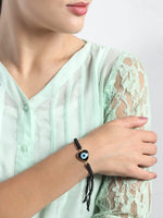 El Regalo 1 PC Lucky Evil Eye Handwoven Adjustable Bracelet - Protection Evil Eye Unisex Bracelet Set for All- Kids/Girls/Boys/Men & Women (Golden Black Heart Evil Eye)