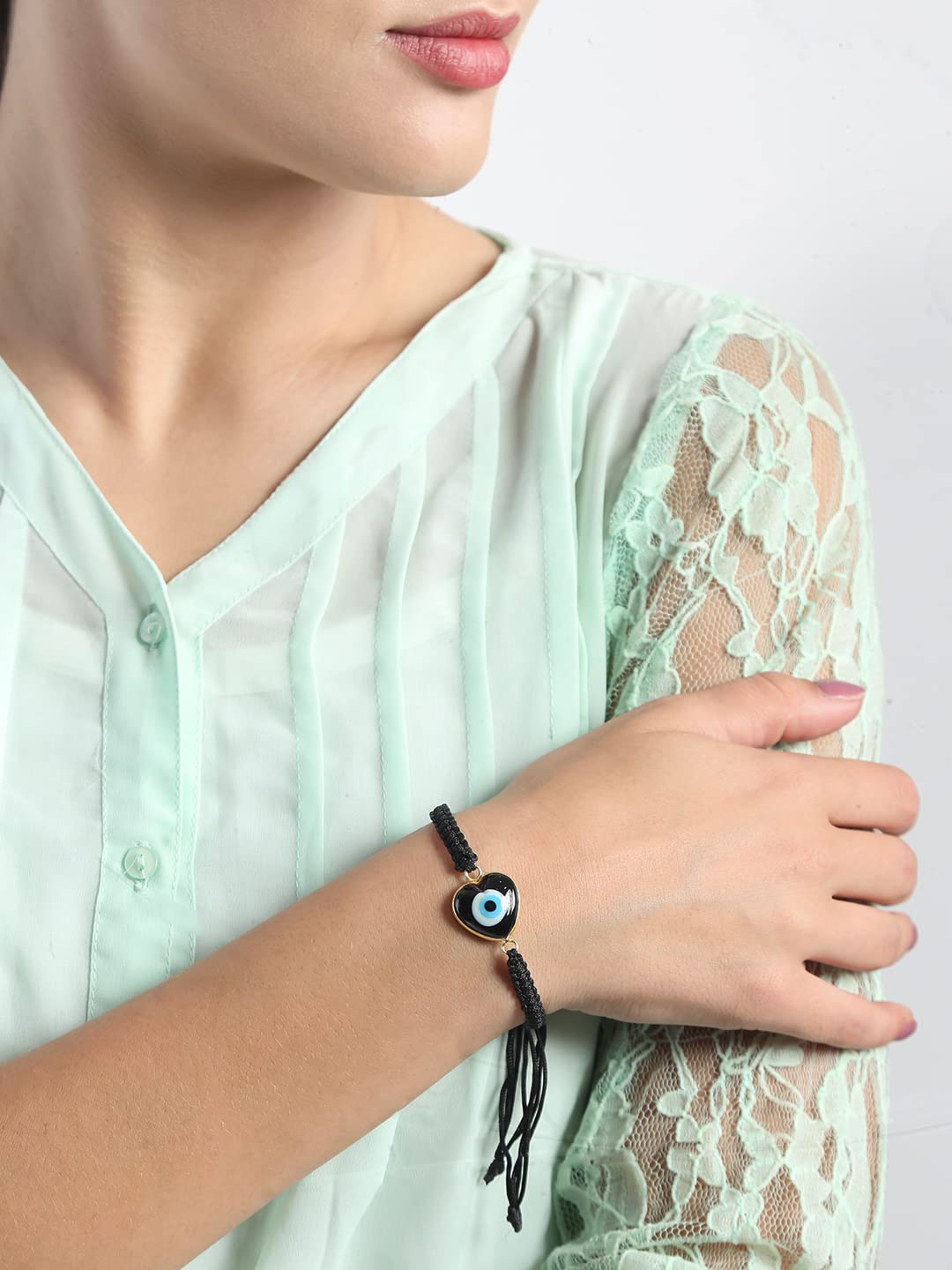 El Regalo 1 PC Lucky Evil Eye Handwoven Adjustable Bracelet - Protection Evil Eye Unisex Bracelet Set for All- Kids/Girls/Boys/Men & Women (Golden Black Heart Evil Eye)