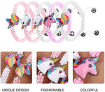 El Regalo 2 PCs Lovely Braided Unicorn Beads Bangle Bracelet for Girls Kids/Cute Cartoon Horse Weave Ropes Anklets Bracelets Jewelry For Kids Girl Women (Peachy Pink & Pink)