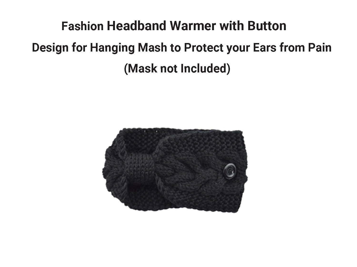 El Regalo 1 PC Knitted Winter Woolen Warm Headband with Buttons for Face Mask Cover | Cold Weather Hair Accessories Head Wrap | Criss Cross Bow Winter Headbands for Girls/Teens/Women (Black)
