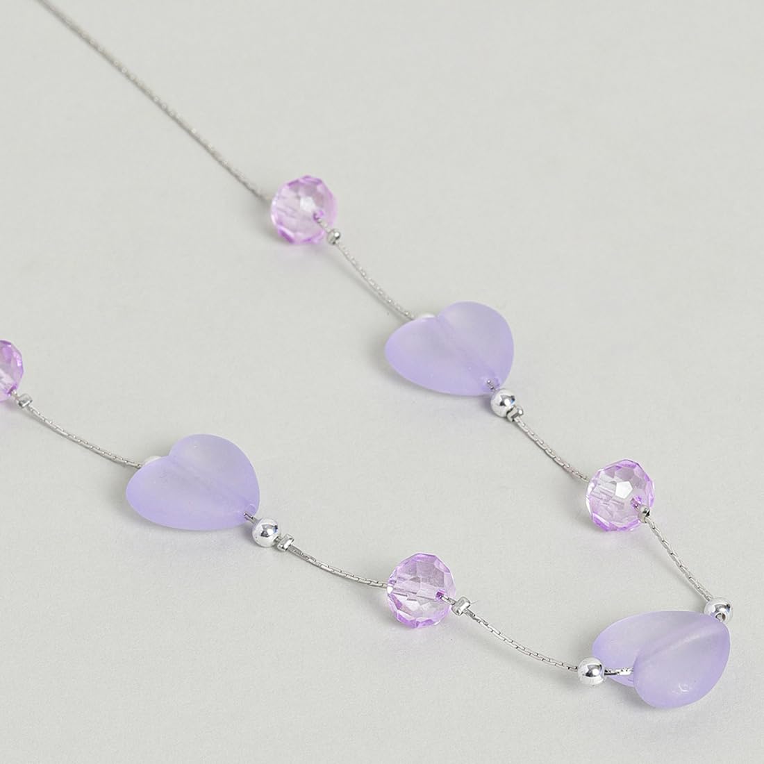 El Regalo 2PCs Crystals Beads Necklace & Earrings Jewelry Set for Kids/Girls & Teens - Shimmering/Matt Crystal Beads Fancy Jewelry Set (Purple Heart)