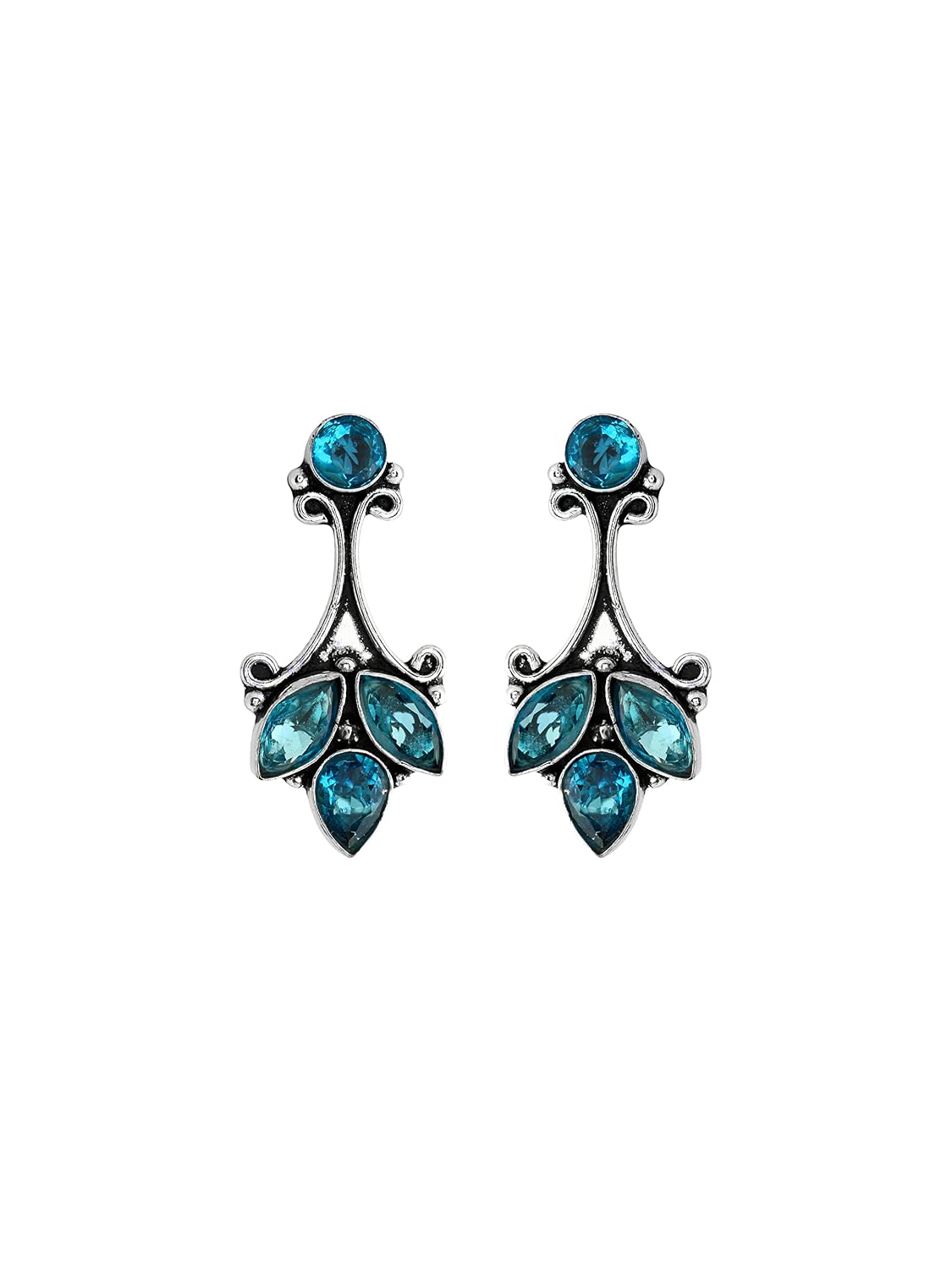 El Regalo 925 Silver Plated Vintage Stones Stud Earrings for Women & Girls (Ocean Blue)
