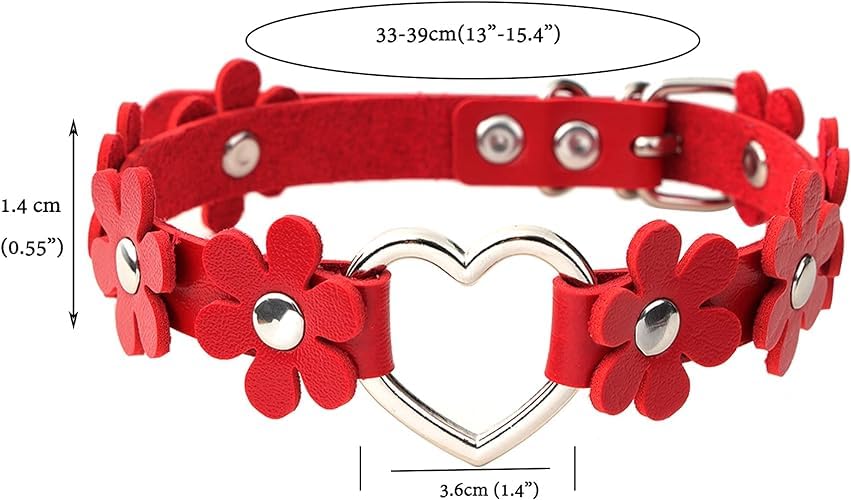 El Regalo Heart Flower Choker Necklace for Girls/Women (Red)