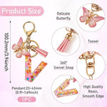 El Regalo Personalized Name Initials Butterfly Charm Keychain - Custom Letter Keyring with Pink Tassel & Butterfly Pendant, Purse, Bag, Backpack Accessory (V Letter)
