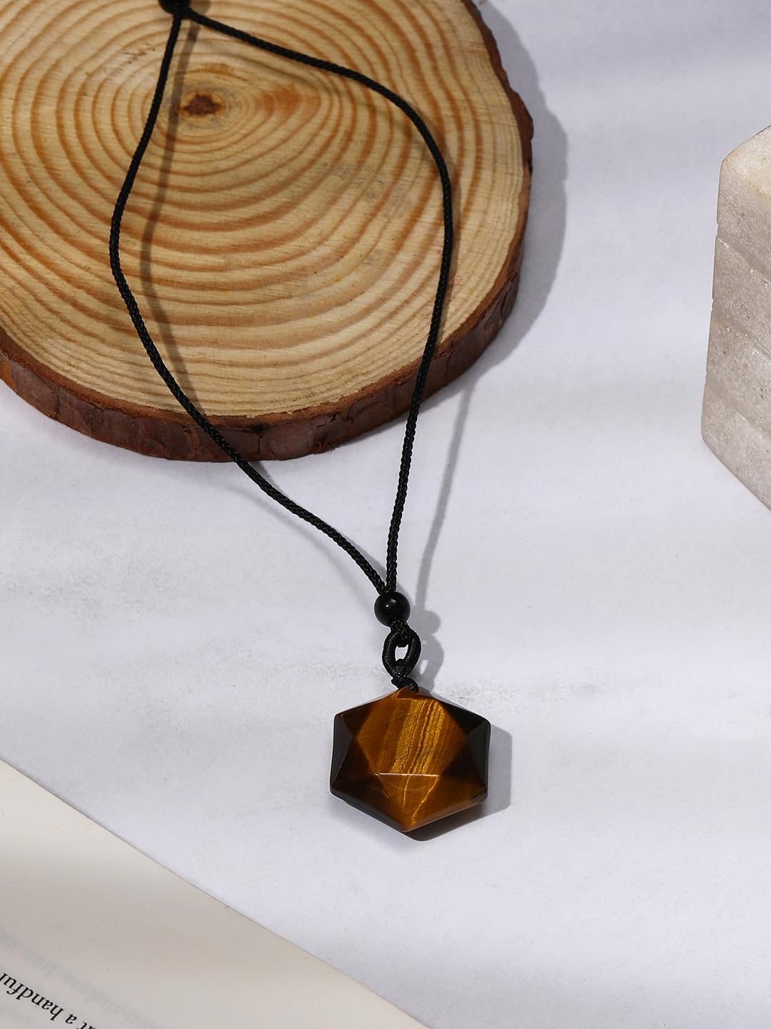 El Regalo Natural Healing Stones Hexagram Pendant Unisex Necklace for Men/Women (Brown Tiger Eye)