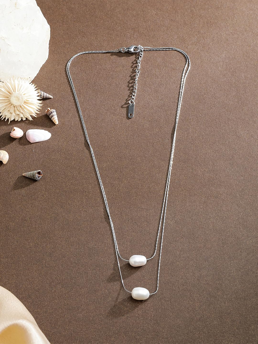 El Regalo Sleek & Elegant Stainless Steel Double Layered Pearls Necklace for Girls/Women - Minimalist Anti Tarnish Jewelry - Timeless & Trendy Design