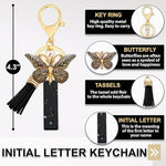 El Regalo Personalized Name Initials Butterfly Charm Keychain - Name Letter Keyring with Black & Golden Tassel & Butterfly Pendant, Purse, Bag, Backpack Accessory (I Letter)