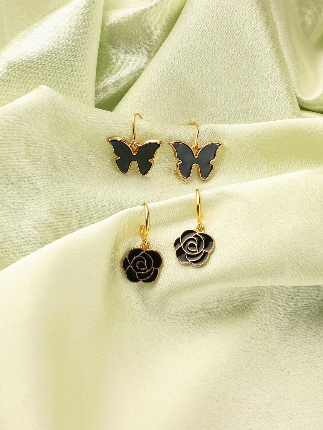El Regalo 2 Pairs Cute & Elegant Flower & Butterfly Creative Hook Earrings- Vintage Style, Beautiful Flower & Butterfly Charms Earrings for Girls & Women (Style-1)