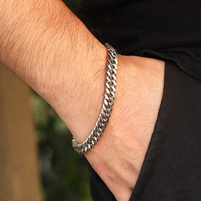 El Regalo 1 PC Stainless Steel Cuban Chain Bracelets Rakhi for Brother 1 PC Chain Bracelet Rakhi with shagun, Rakhi Message Card in Rakhi Gift Box for Bhai/Bhaiya/Bhatija (Option-3)