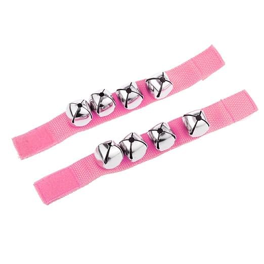 El Regalo 2PCs Jingle Bells Christmas Bracelets | Wrist & Ankle Bells for Party Favors, Musical Rhythm & Christmas Decor | Adjustable Percussion Instruments (Pink)