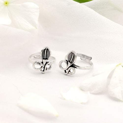 El Regalo Toe Rings Combo | Oxidized German Silver Toe Rings Sets with Stones (2 Pairs) for Women (Cobra Toe Rings Combo)
