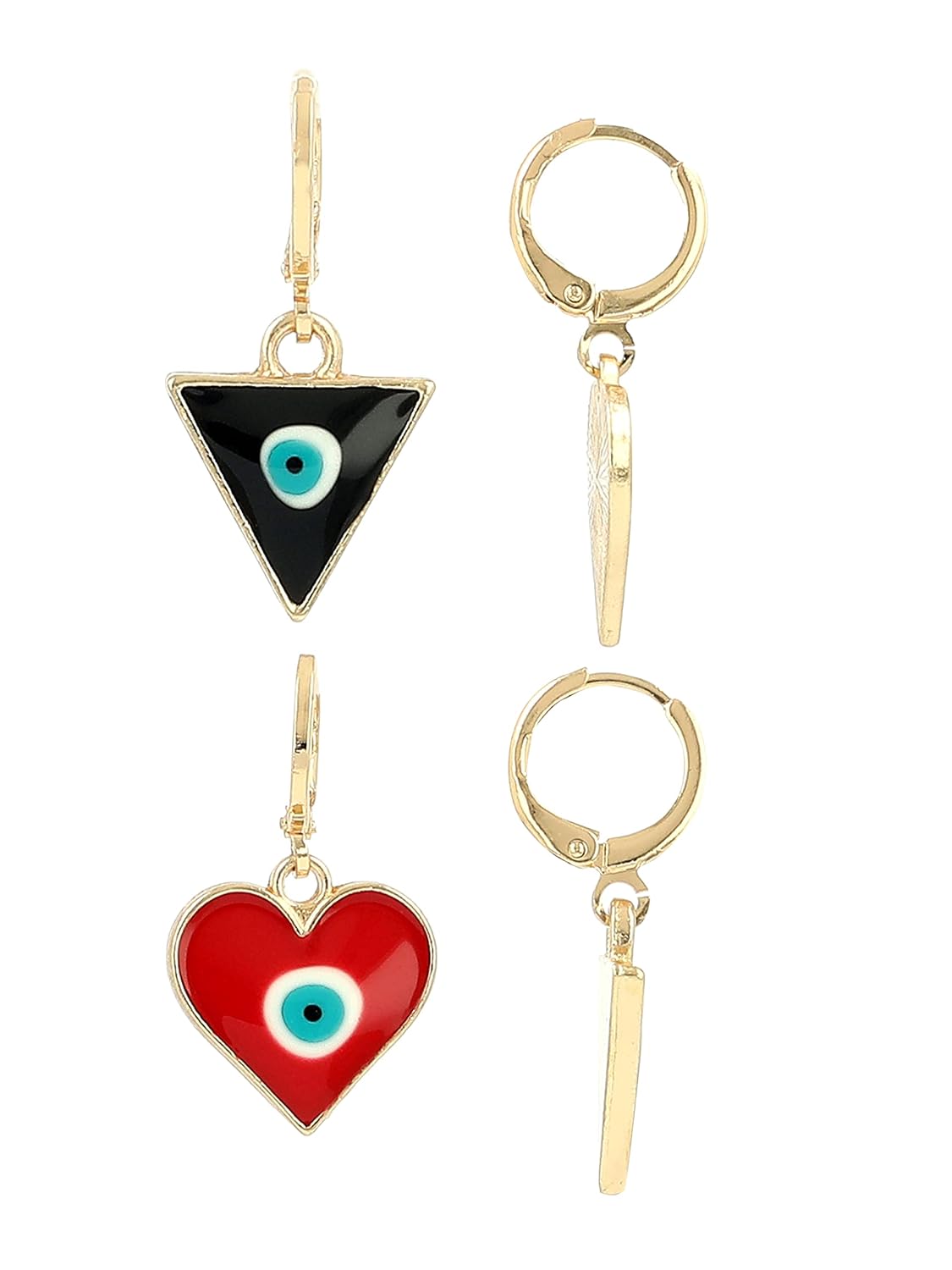 El Regalo 2 Pairs Evil Eye Enameled hypoallergenic Hoop Earrings - Gold Plated Dainty Evil Eye Fashion Earrings for Girls & Women (Option-4)