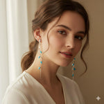 El Regalo Long Copper Zirconia Rhinestone Leaf Drop Dangle Earrings for Women | Korean Style Vine Fringe Earrings | Classy Party, Wedding & Casual Earrings Jewelry (Turquoise Blue)