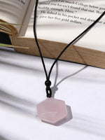 El Regalo Natural Healing Stones Hexagram Pendant Unisex Necklace for Men/Women (Pink Rose Quartz)