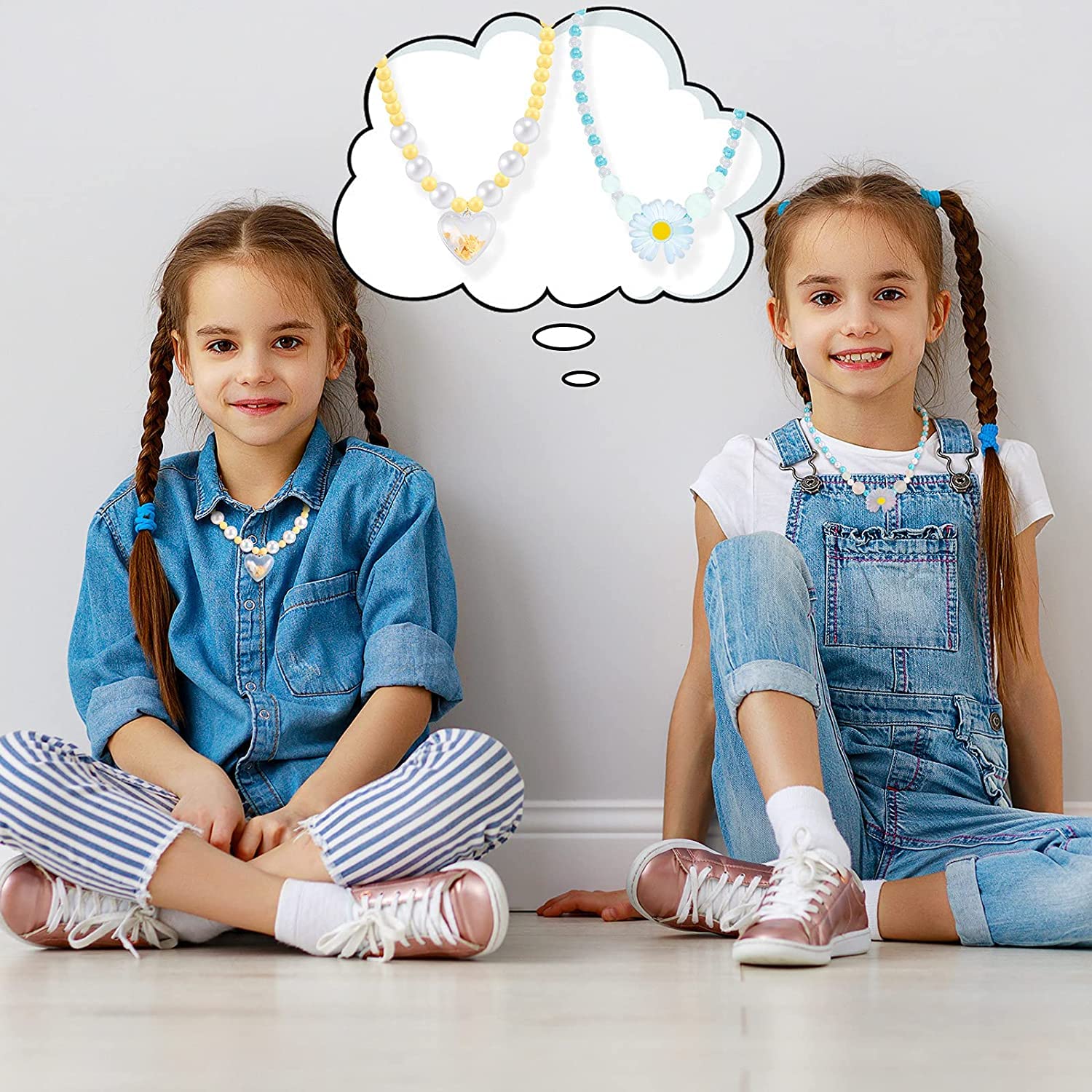 El Regalo 3 PCs Girl Princess Necklaces & Bracelets Jewelry Set with Colorful Flowers & Acrylic Beads - Kids Stretchy Chunky Costume Jewelry Gifts Party Favors Dress up Jewelry for Little Girl Toddler