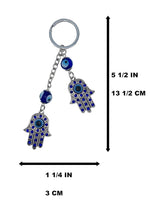 El Regalo Evil Eye Double Hamsa Hand Keychain and Hanging Ornament Intricate Metallic Alloy Hamsa Good Luck Charm For Protection Defense and Health Car Rearview Accessories Hanging Decor, Blue, Small