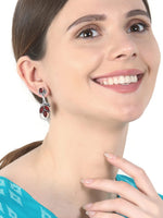 El Regalo 925 Silver Plated Vintage Stones Stud Earrings for Women & Girls (Red)