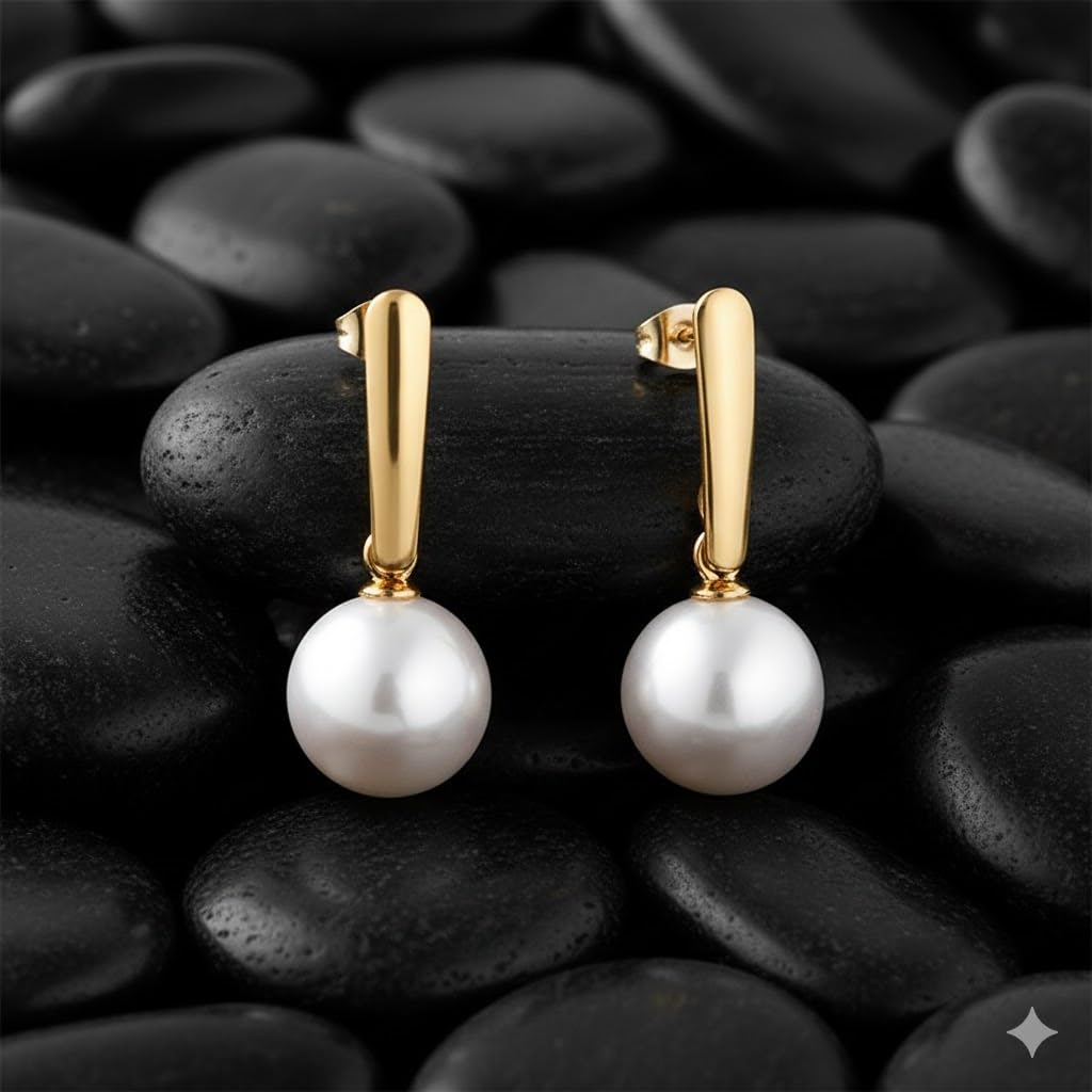 El Regalo Elegant Faux Pearl Earrings for Women - Elegant 18K Gold & Silver Plated Moti Jewelry Collection | Fancy Studs, Dainty Drops & Long Dangle Pearls Earrings for Girls (Style-6)