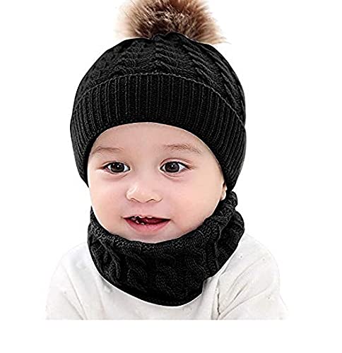 El Regalo Knitted Winter Hat and Scarf Combo Set for Kids. Warm Cap Beanie Pom Pom (Grey)