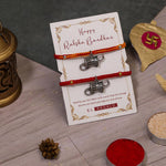 El Regalo 2PCs Shiva Damroo Bracelet Rakhi for Brothers- Antique Finish Damru Rakhi Set with Roli Chawal Shagun, Message Card in Rakshabandhan Gift Box for Bhai/Bhaiya