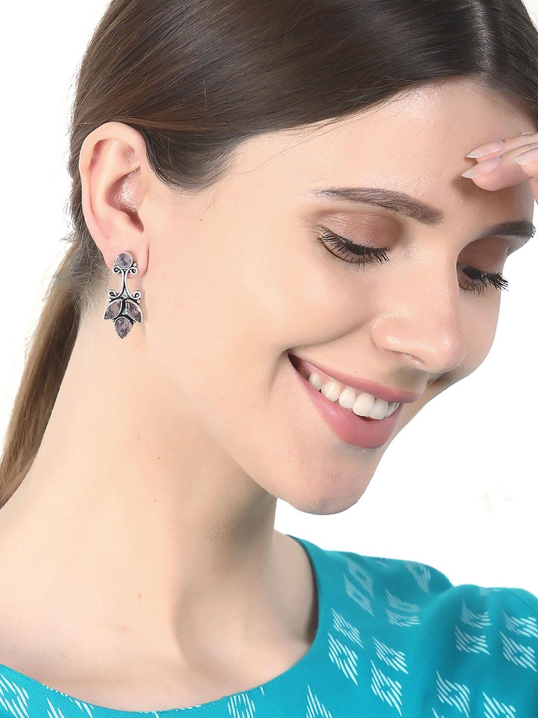 El Regalo 925 Silver Plated Vintage Stones Stud Earrings for Women & Girls (Silky Pink)