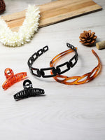 El Regalo 2 PCs Hairbands & Medium Claw Hair Clips for Girls & Women, French Design Hair Clips Accessories for Women Girls (Black & Clear Brown)