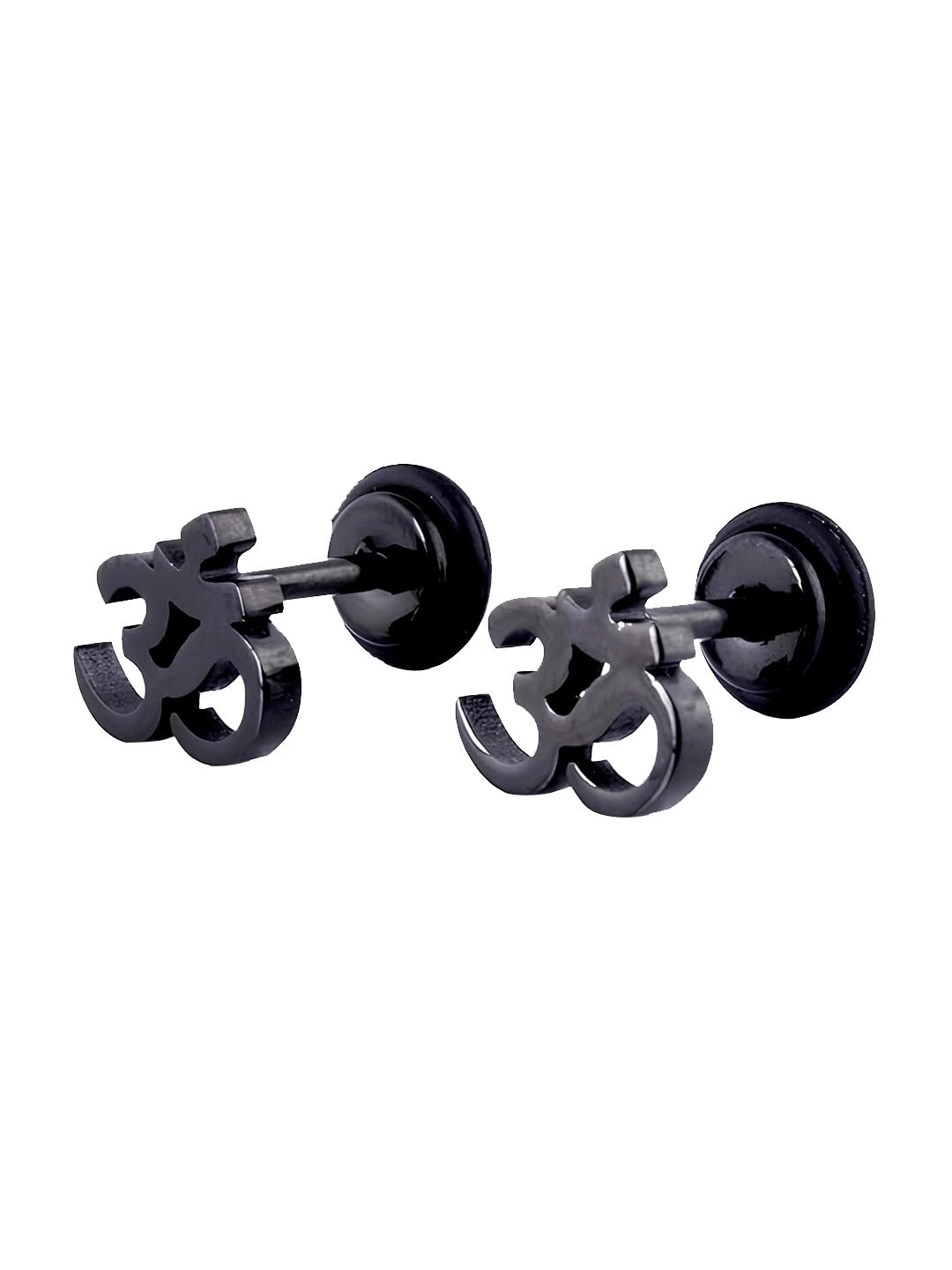 El Regalo 1 Pair Stainless Steel OM Stud Earrings for Boys/Men- Anti Tarnish, Waterproof OM Religious/Meditation Jewelry (Black)