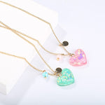 El Regalo 2 PCs Best-Friend (BF) Pink & Blue Resin Sparkling Heart 2PCs Pendant Necklace Set for Girls Besties/Sisters/Best Friends