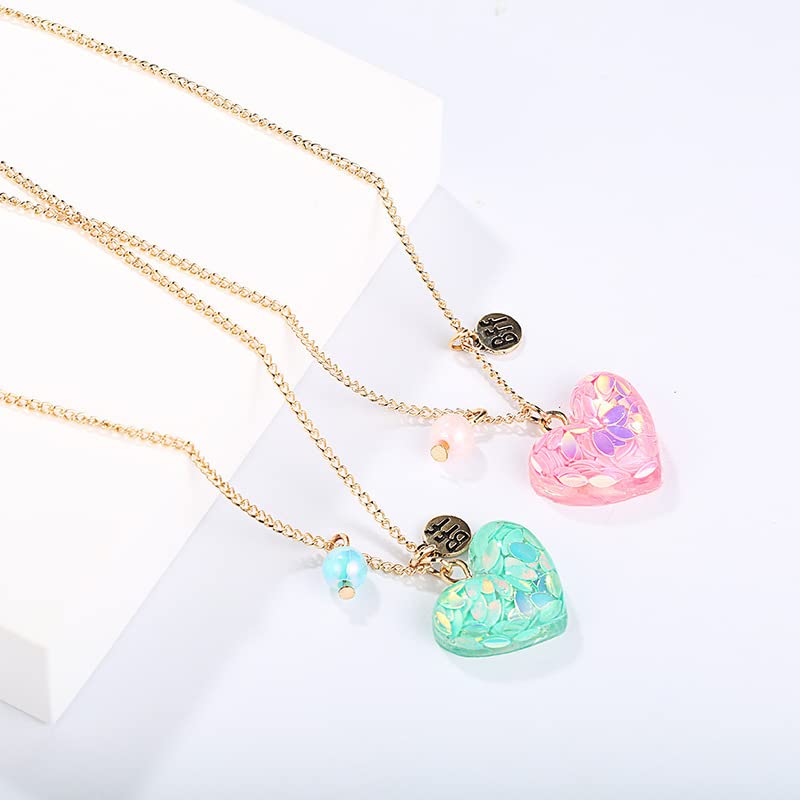 El Regalo 2 PCs Best-Friend (BF) Pink & Blue Resin Sparkling Heart 2PCs Pendant Necklace Set for Girls Besties/Sisters/Best Friends