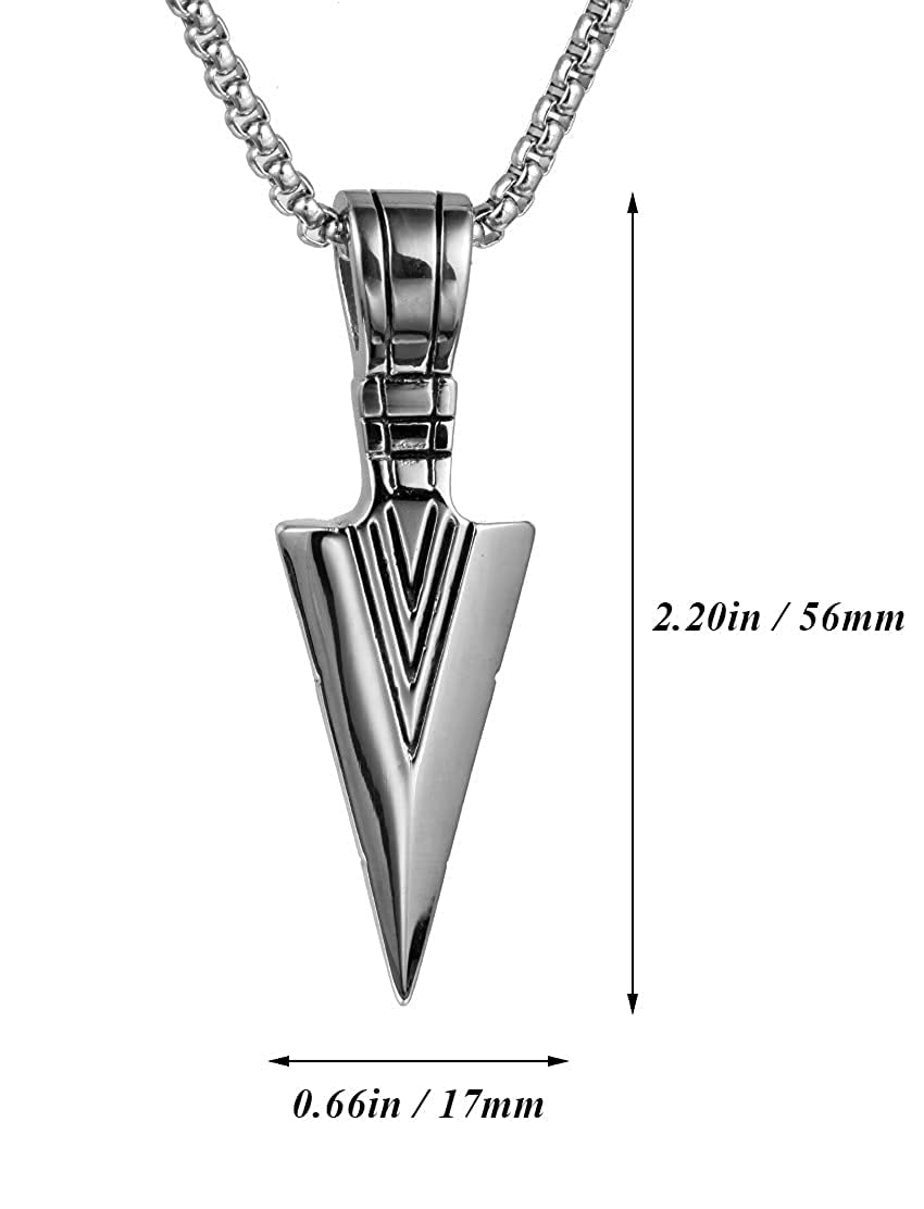 El Regalo Men's Stainless Steel Arrowhead Necklace for Boys/Men- Gift for Him (Silver Tone)