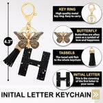 El Regalo Personalized Name Initials Butterfly Charm Keychain - Name Letter Keyring with Black & Golden Tassel & Butterfly Pendant, Purse, Bag, Backpack Accessory (H Letter)