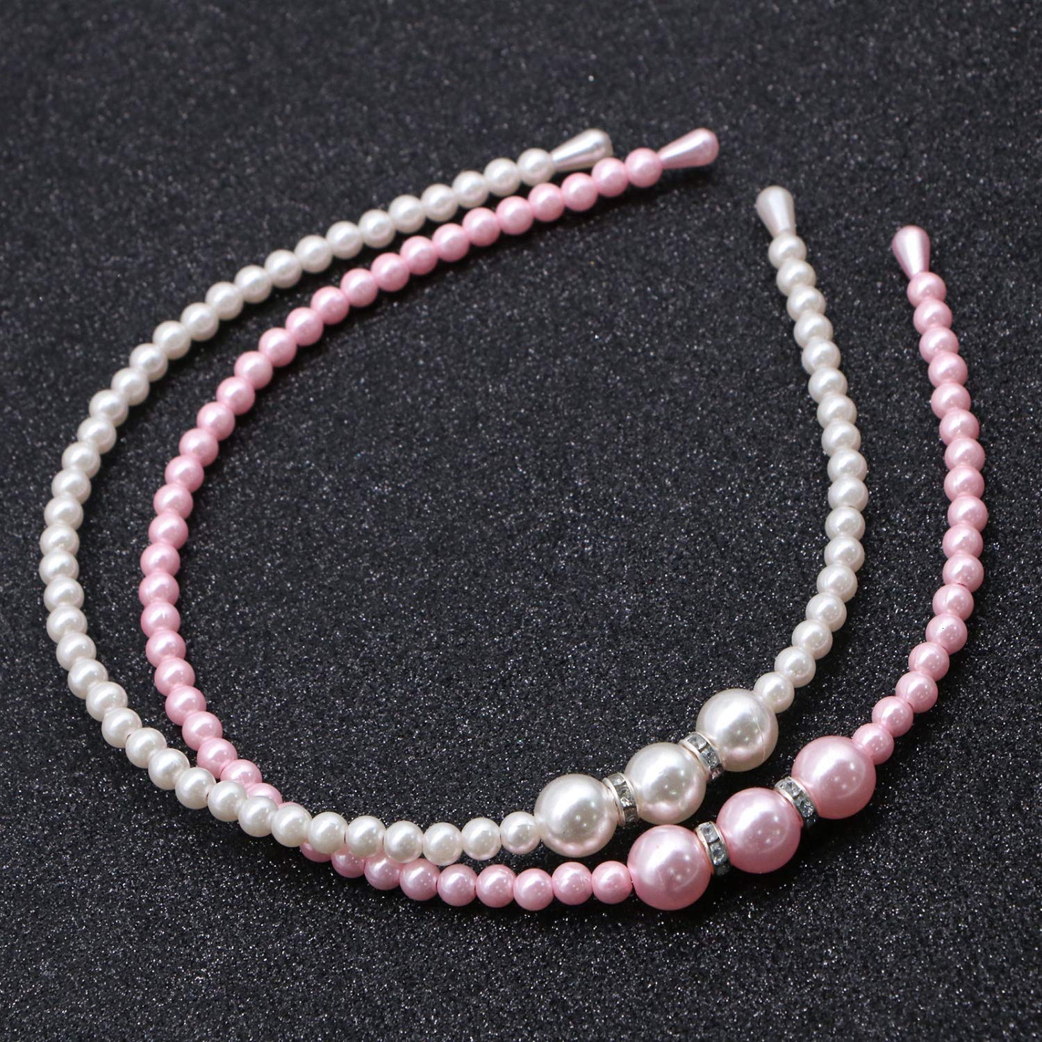 El Regalo 2 PCs Pink & White Pearls Hairbands for Girls/Teens/Women | Bridal Headpieces Women Girls Pearls Hair Accessories