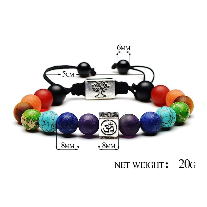 El Regalo 7 Chakra OM Bracelet Rakhi for Brother | Tree of Life & OM Charm Stone Unisex Spiritual Rakhi for Brother with Roli Chawal Shagun, Rakhi Message Card in Rakhi Gift Box (Antique Silver)