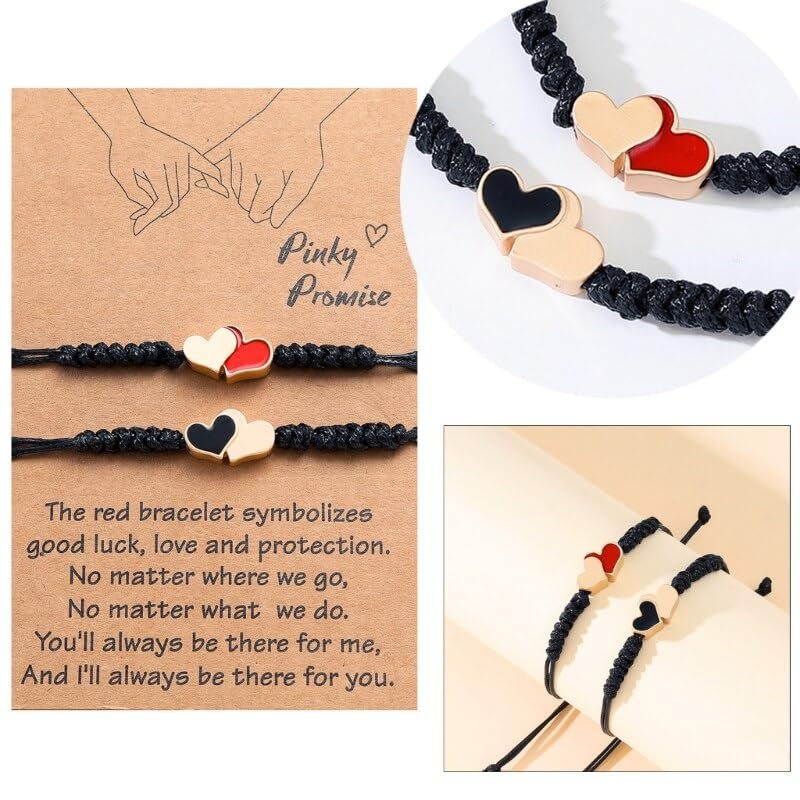 El Regalo Unisex 2PCs BFF Best Friends Hearts Friendship/Couple Bracelets, Pinky Promise BFF Long Distance Matching Hearts Bracelets for Besties