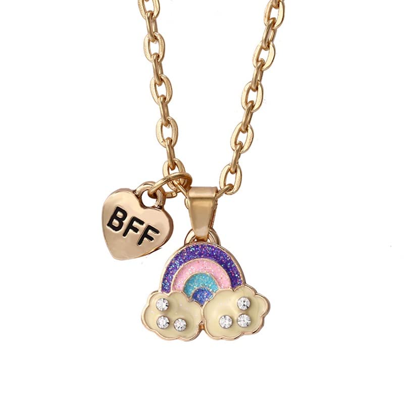 El Regalo Girls 2 Pcs Best-Friend (Bf) Pendant Necklace Set For Besties/Sisters/Best Friends- Clouds/Star/Mermaid Heart/Unicorns Necklaces (Bff Rainbow Heart - 1)