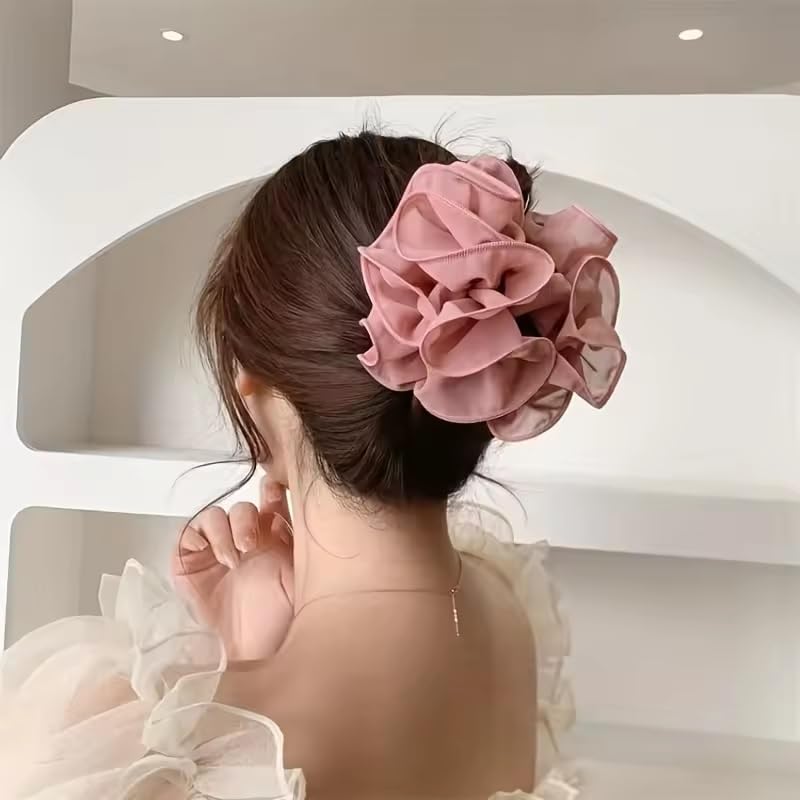 El Regalo 1pc Bohemian Large Flower Hair Claw Clip for Women & Girls - Elegant Multi-Layer Floral Shark Clip, Strong Grip Updo Accessory for Festive, Wedding, Party & Regular Use (Pink)