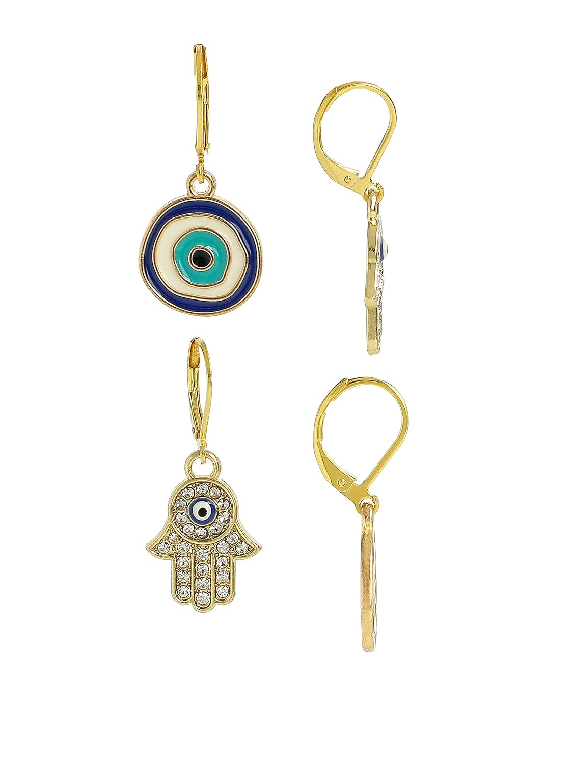 El Regalo 2 Pairs Evil Eye Hypoallergenic Dangle Heart, Star, Rainbow Studs/Hook Earrings - Handcrafted Golden Enamel Evil Eye Earrings for Girls & Women (Option- 5)