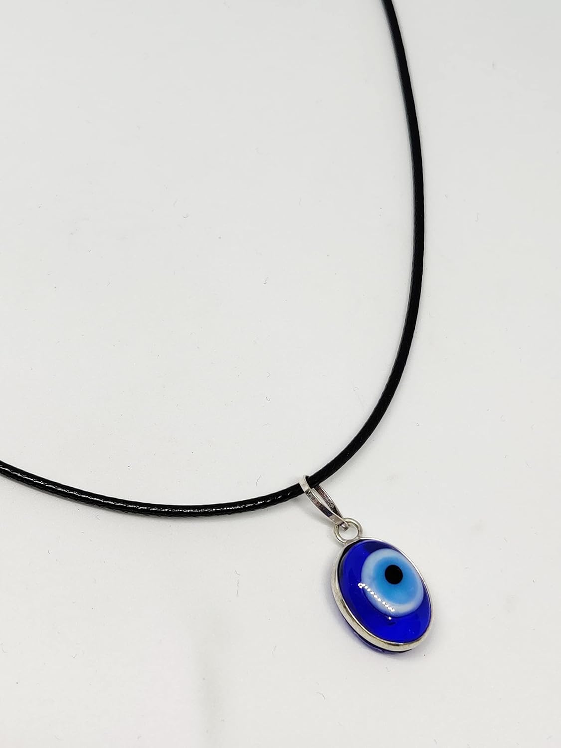 El Regalo Unisex Oval Evil Eye Pendant Necklace for Girls/Boys/Men & Women- Handmade Glass Lamp work Nazar Evil Eye Pendant Necklaces (Oval Silver Evil Eye Necklace Cord)